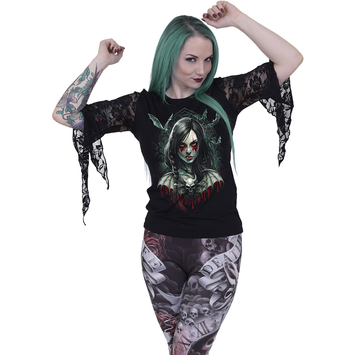 SPIRAL - HALLOW'S EVE - ROSE LACE SLEEVE TOP