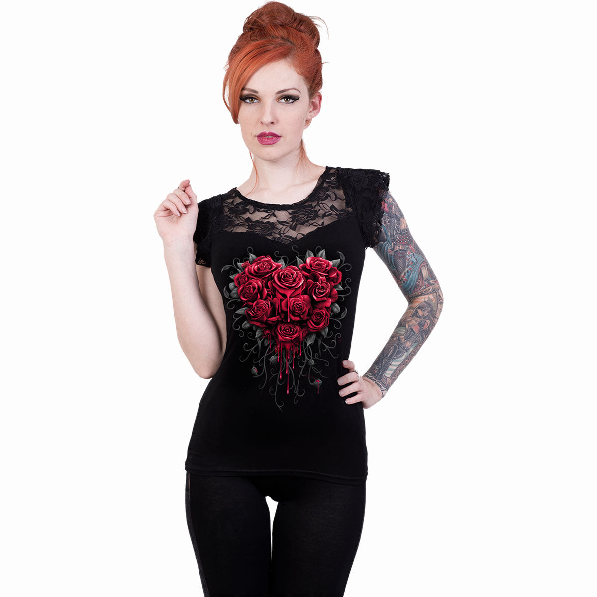 SPIRAL - BLEEDING HEART - LACE LAYERED CAP SLEEVE TOP BLACK