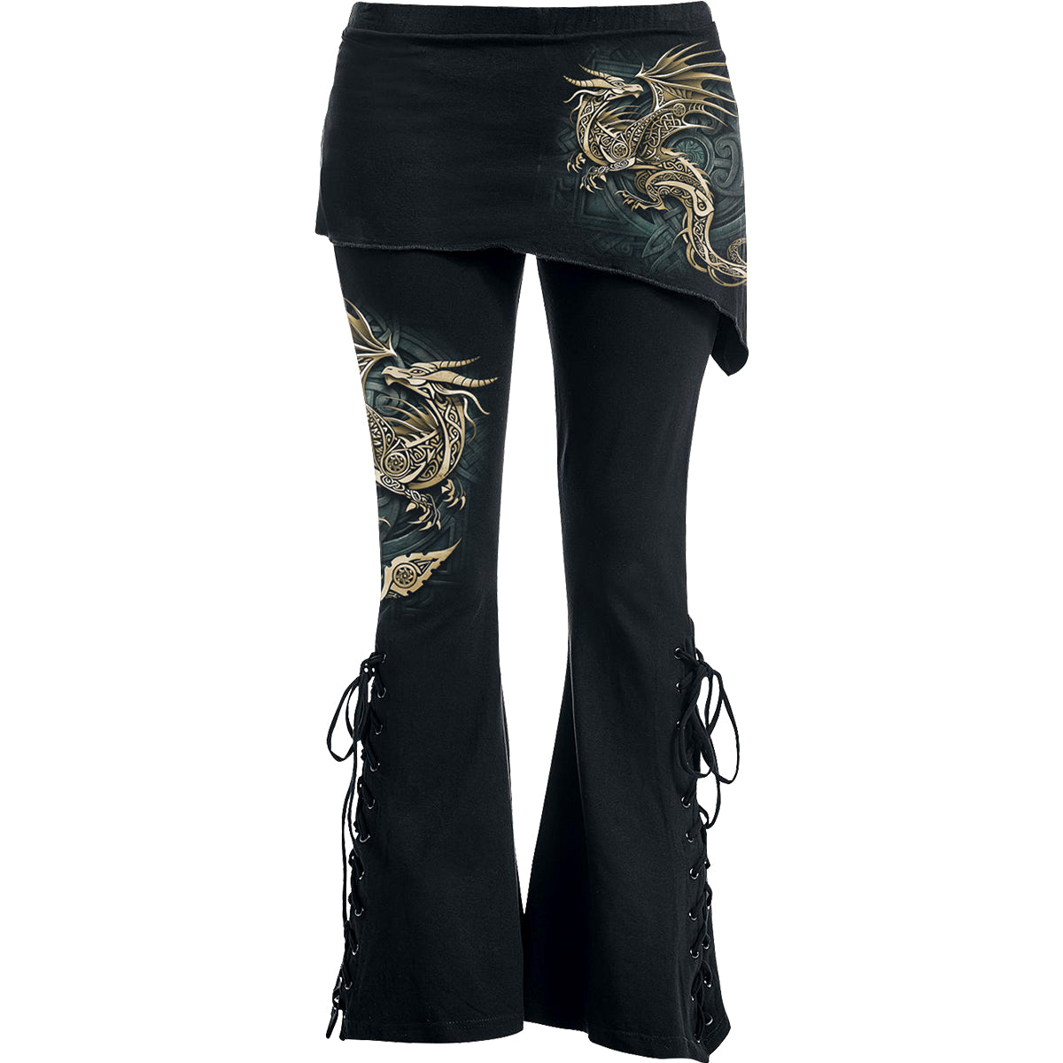 SPIRAL - CELTIC DRAGON - 2in1 Boot-Cut Leggings with Micro Slant Skirt