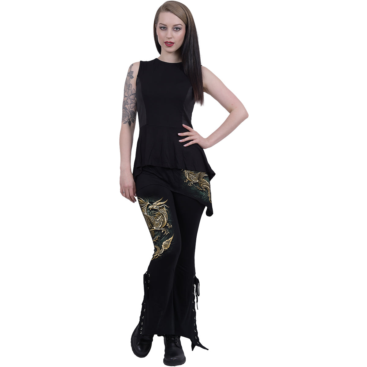 SPIRAL - CELTIC DRAGON - 2in1 Boot-Cut Leggings with Micro Slant Skirt