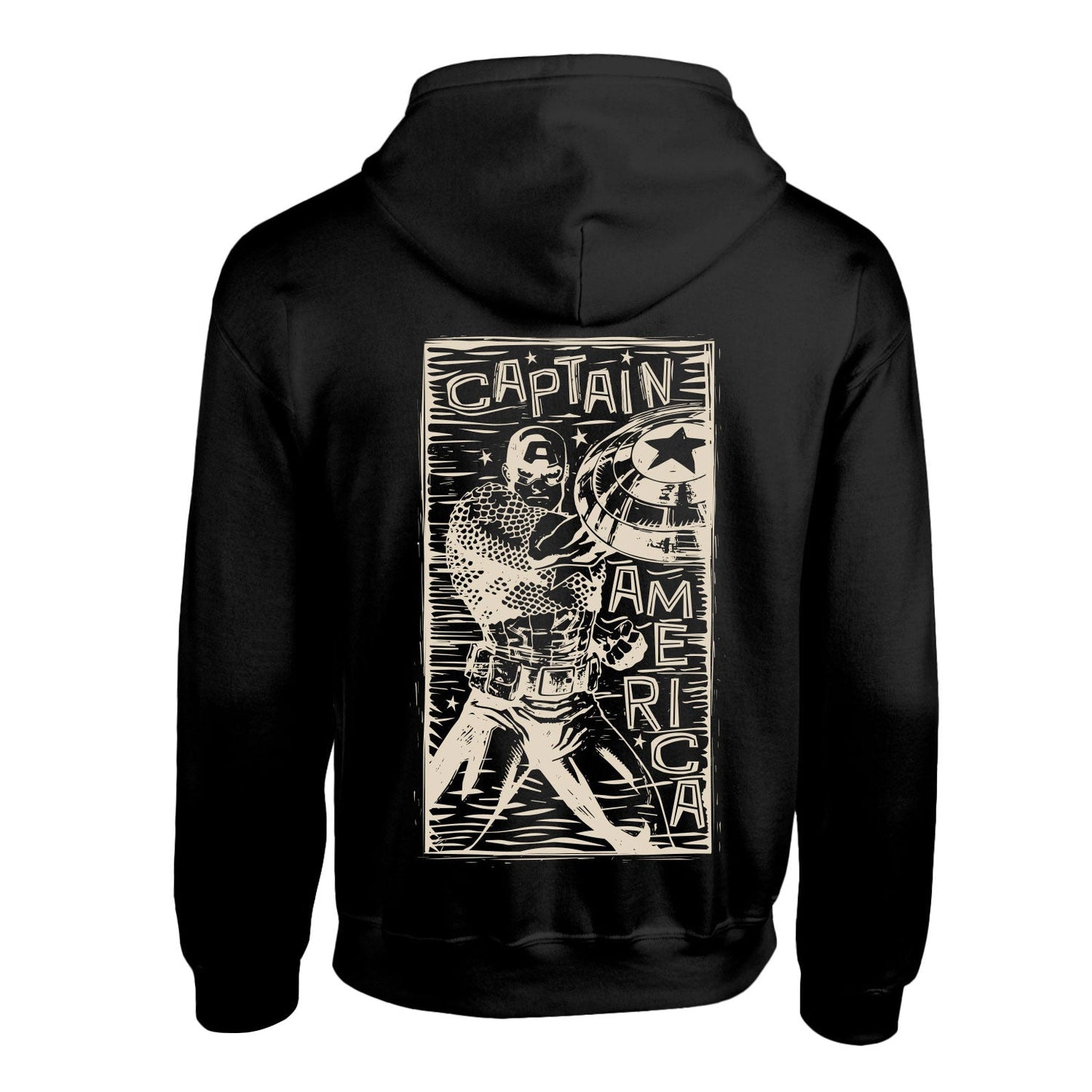 MARVEL COMICS - CAPTAIN AMERICA LINOCUT VORDERSEITE UND RÜCKSEITE DRUCK - HOODIE