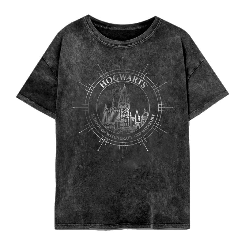 Harry Potter - Hogwarts Constellation (Ladies Acid Wash T-Shirt) - Super Heroes Collection - Acid Wash Unisex T-Shirt