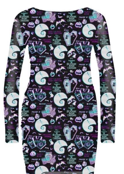 THE NIGHTMARE BEFORE CHRISTMAS - GLITCH ALL OVER PRINT - DAMEN BODYCON MESH KLEID