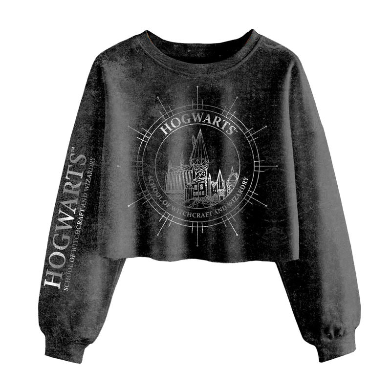 Harry Potter - Hogwarts Constellation (Ladies Acid Wash Cropped Sweatshirt) - Super Heroes Collection - Cropped Sweatshirt