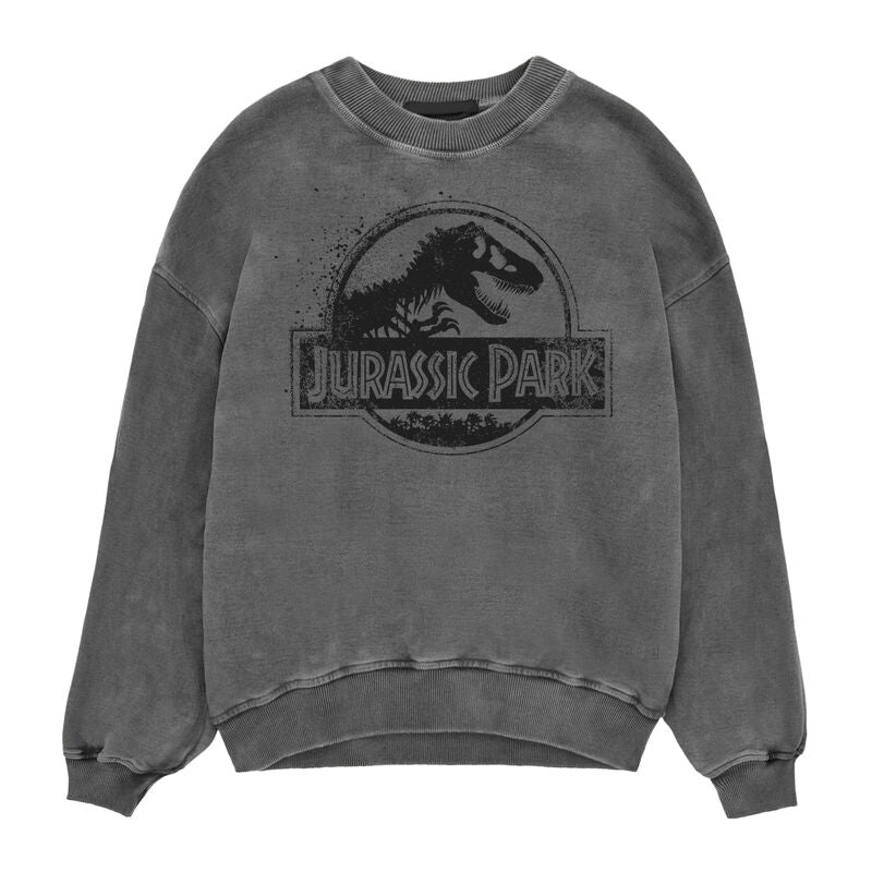 Jurassic Park - Spray Logo Acid Wash Sweatshirt - Sweatshirt Charcoal Acid Wash