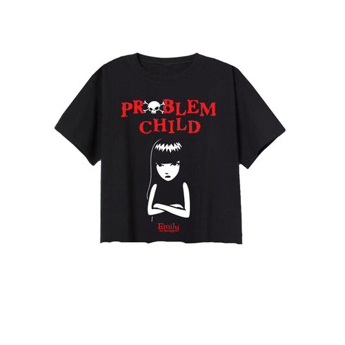 EMILY THE STRANGE - PROBLEM CHILD - CROPPED RAW HEM T-SHIRT