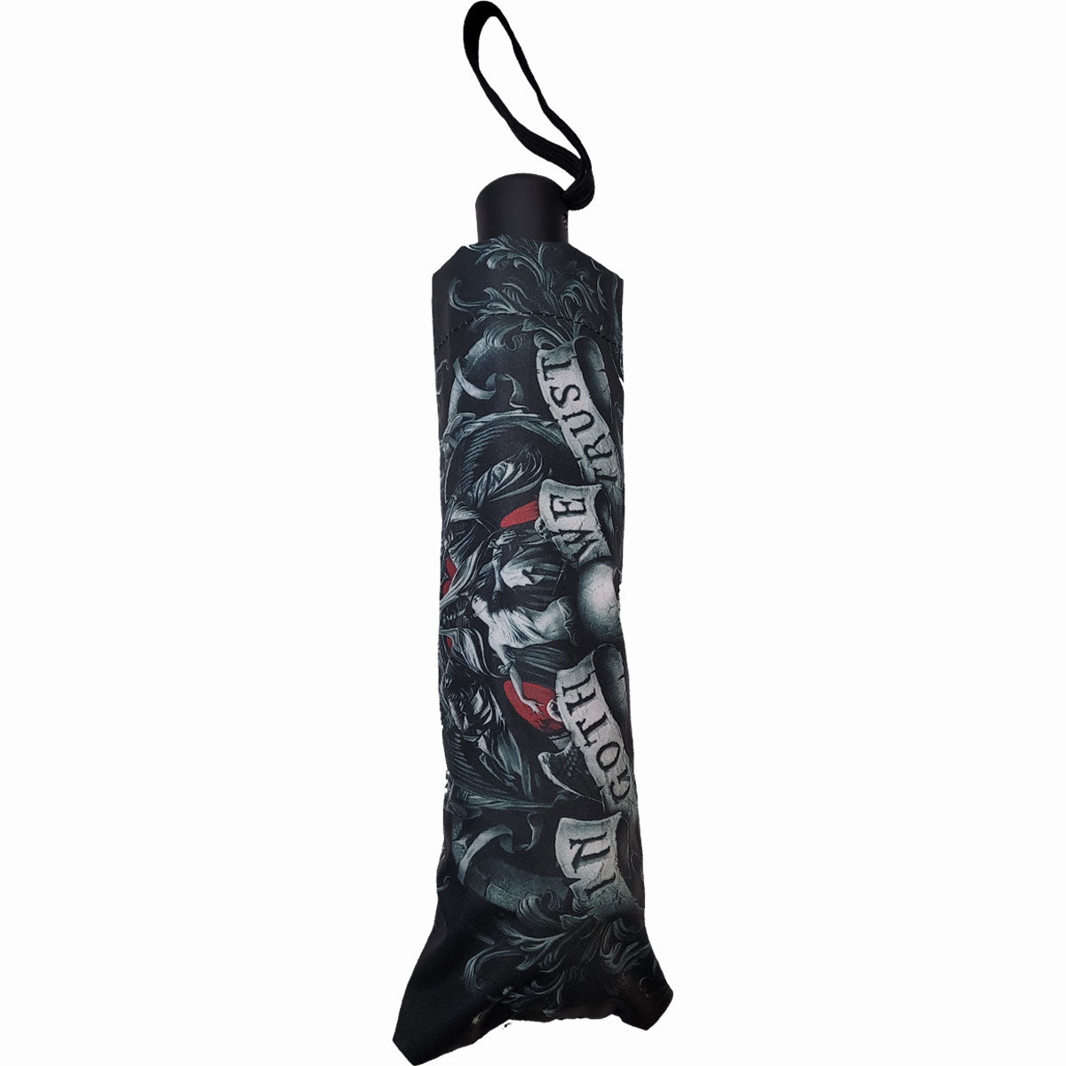 SPIRAL - IN GOTH WE TRUST - COMPACT TRAVEL UMBRELLA WITH AUTO OPEN & CLOSE