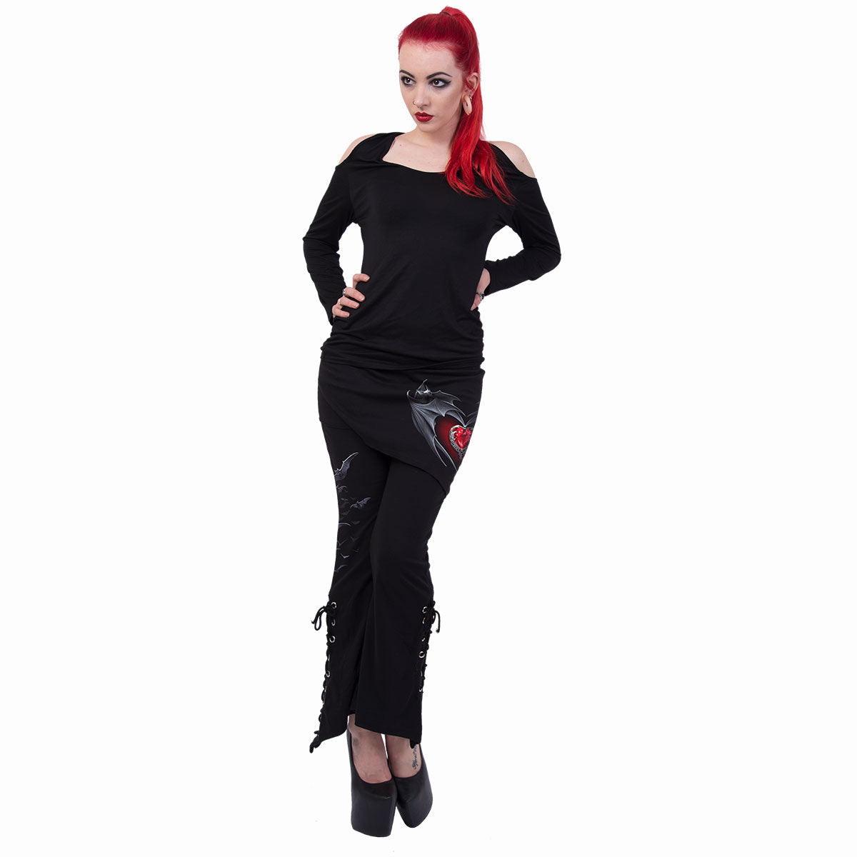 SPIRAL - BAT'S HEART - 2IN1 BOOT-CUT LEGGINGS WITH MICRO SLANT SKIRT