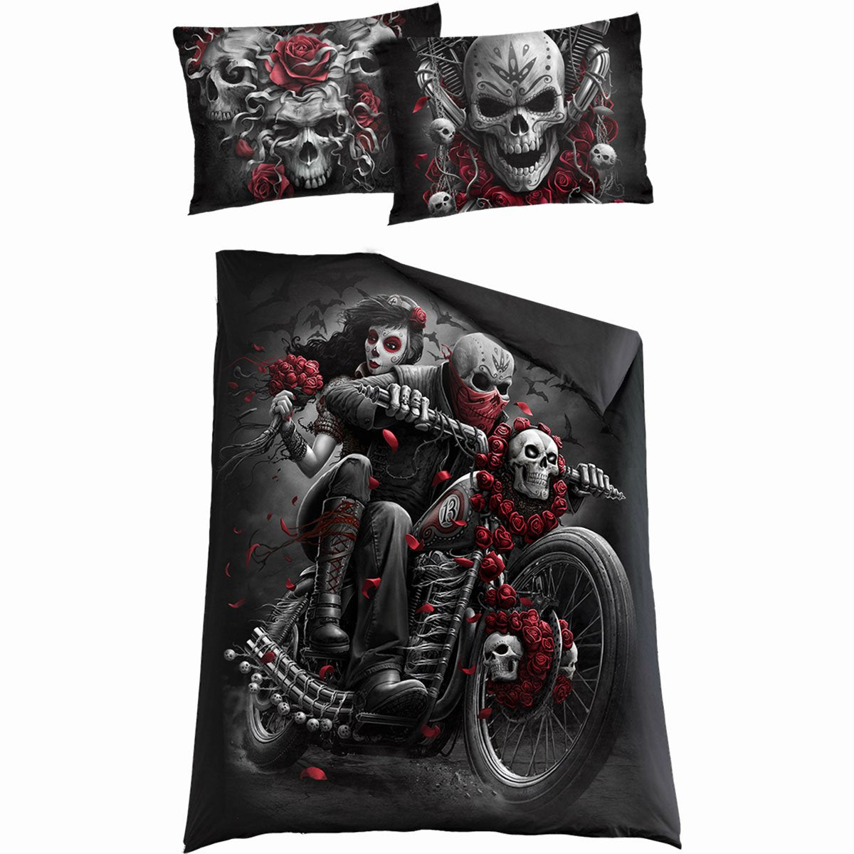 SKULLS N' ROSES - Single Duvet Cover + UK And EU Pillow case - Spiral USA