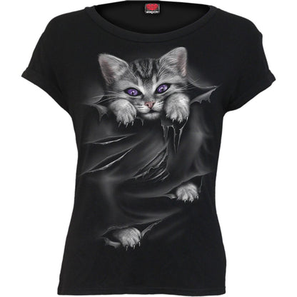 BRIGHT EYES - Boatneck Cap Sleeve Top Black - Spiral USA