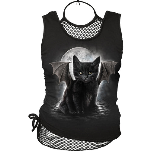 SPIRAL - BAT CAT - 2IN1 NECK TIE MESH TOP BLACK