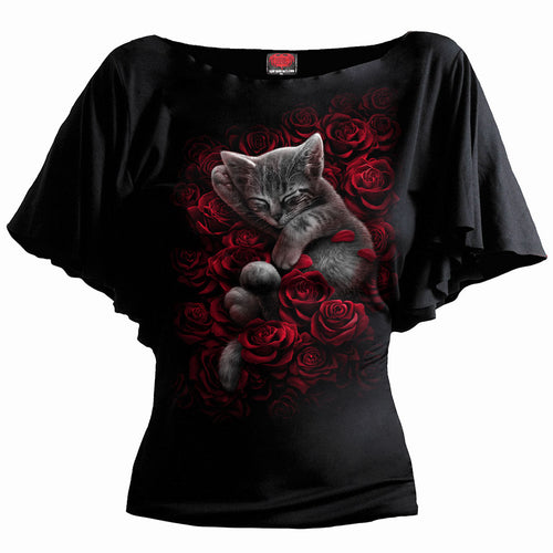 SPIRALE - BED OF ROSES - BOOT NECK BAT SLEEVE TOP SCHWARZ