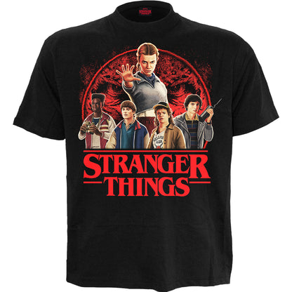 STRANGER THINGS - HAWKINS HEROES - Front Print T-Shirt Black