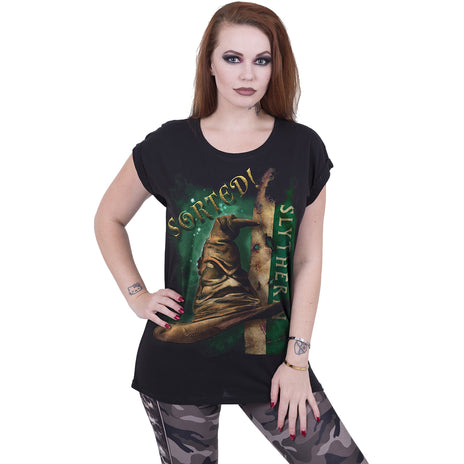 HARRY POTTER - SLYTHERIN HAT - Top z dekoltem w łódkę i rękawami czarny