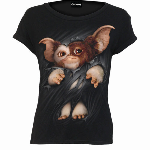 GREMLINS - GIZMO - BOATNECK CAP SLEEVE TOP SCHWARZ