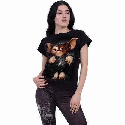 GREMLINS - GIZMO - BOATNECK CAP SLEEVE TOP BLACK