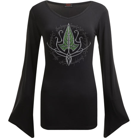 LORD OF THE RINGS - LOTR - FRODO LEAF - V-Ausschnitt Goth Sleeve Top Schwarz