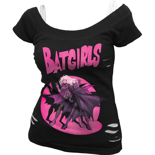 BATGIRLS - DUO - 2w1 White Ripped Top Czarny