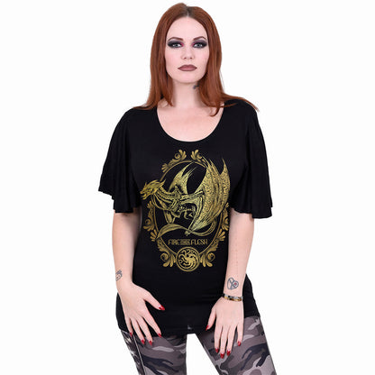 HOUSE OF DRAGONS - FILIGREE - BOAT NECK BAT SLEEVE TOP BLACK