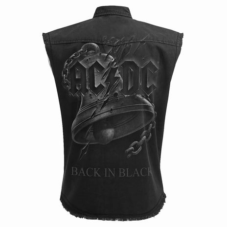 AC/DC - BACK IN BLACK TORN - BEZRĘKAWNIK STONE WASHED WORKER