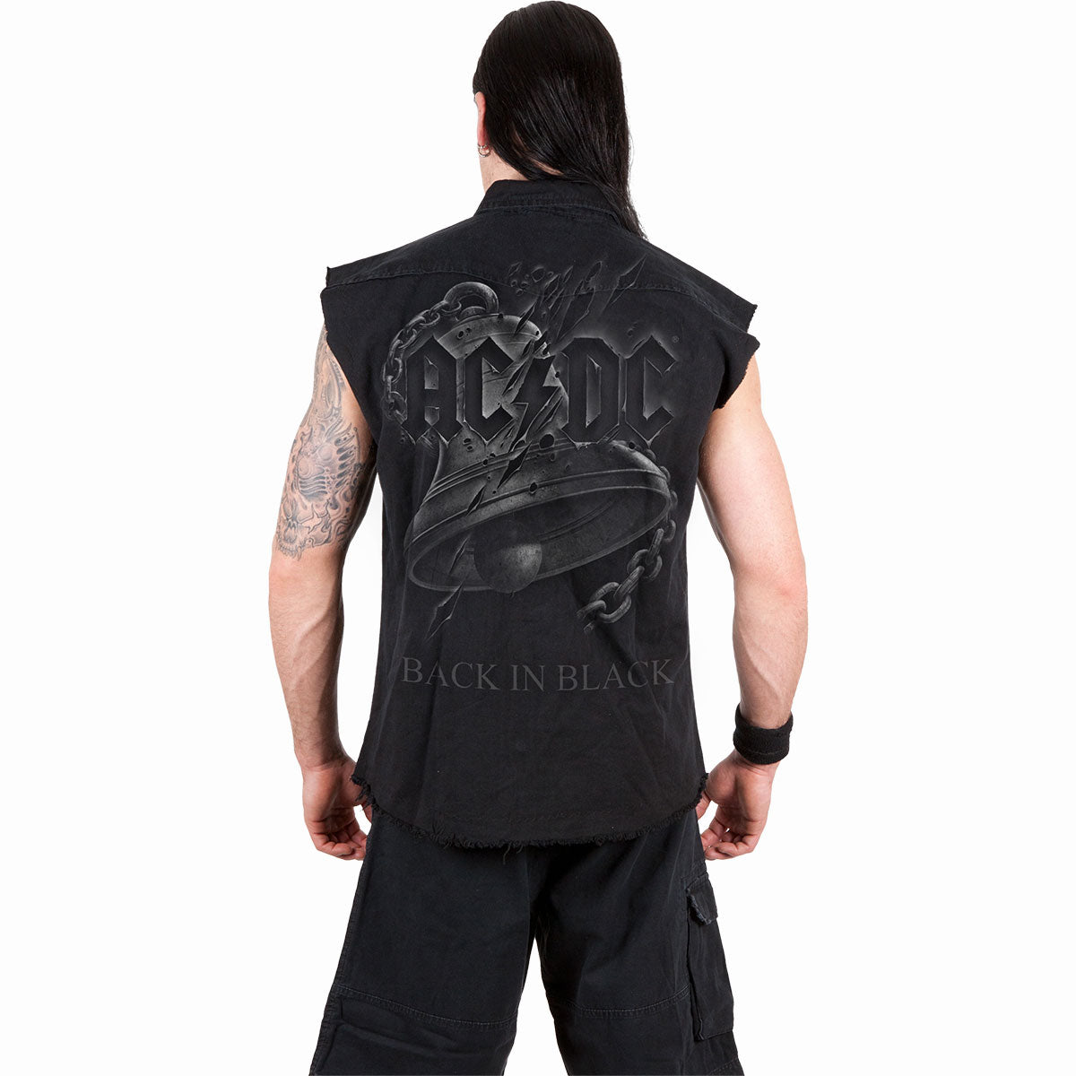 AC/DC - BACK IN BLACK TORN - SLEEVELESS STONE WASHED WORKER