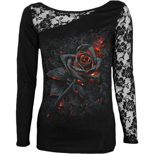 SPIRAL - BURNT ROSE - LACE ONE SHOULDER TOP SCHWARZ