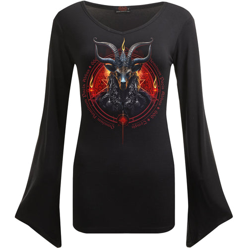 SPIRAL - BAPHOMET - V NECK GOTH SLEEVE TOP SCHWARZ