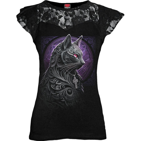 SPIRAL - CELTIC WHISKERS - TOP DE MANGA LARGA CON CAPAS DE ENCAJE NEGRO