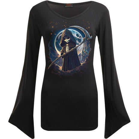 SPIRALE - REAPERETTE - V-AUSSCHNITT GOTHIC-ÄRMEL-TOP SCHWARZ