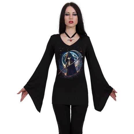 SPIRALE - REAPERETTE - V-AUSSCHNITT GOTHIC-ÄRMEL-TOP SCHWARZ