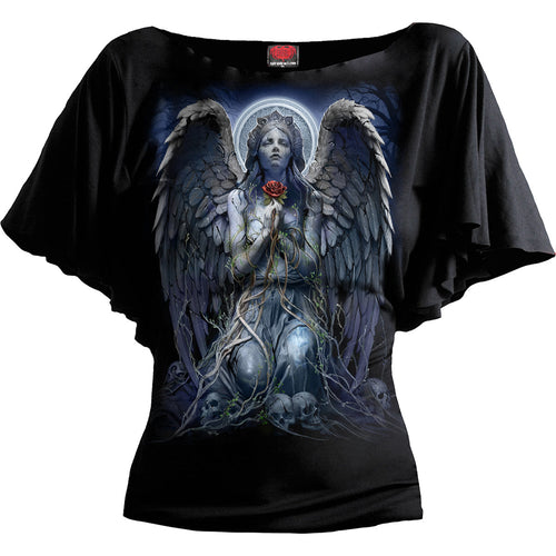 SPIRAL - GRIEVING ANGEL - BOOT NECK BAT SLEEVE TOP SCHWARZ