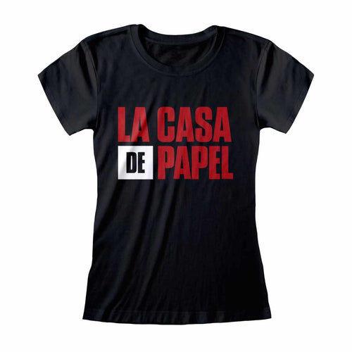 LA CASA DE PAPEL - SCHWARZES LOGO - T-SHIRT FITTED