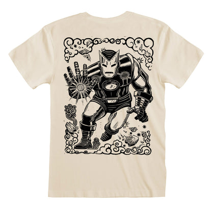 MARVEL COMICS - IRON MAN LINOCUT VORDERSEITE UND RÜCKSEITE DRUCK - T-SHIRT
