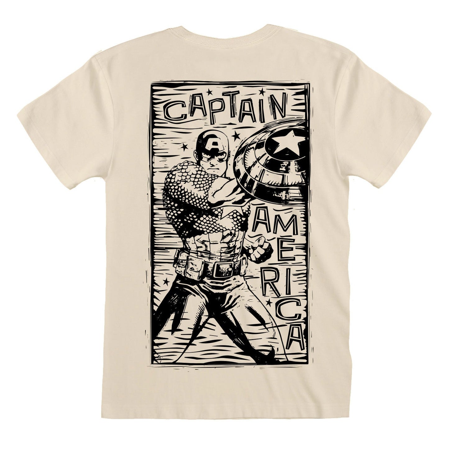 MARVEL COMICS - CAPTAIN AMERICA LINOCUT VORDERSEITE UND RÜCKSEITE DRUCK - T-SHIRT