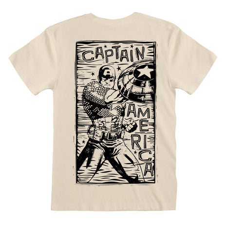 MARVEL COMICS - CAPTAIN AMERICA LINOCUT VORDERSEITE UND RÜCKSEITE DRUCK - T-SHIRT