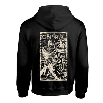 MARVEL COMICS - CAPTAIN AMERICA LINOCUT VORDERSEITE UND RÜCKSEITE DRUCK - HOODIE