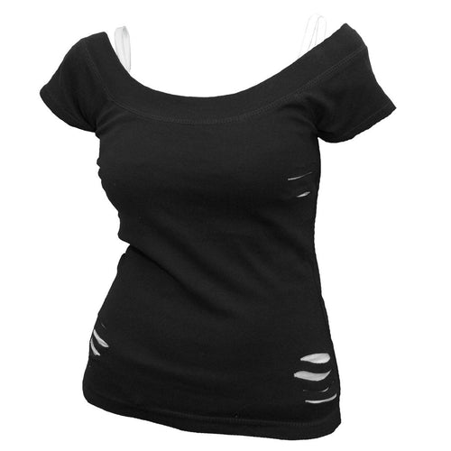 SPIRALE - URBAN FASHION - 2IN1 WEISSES GERIPPTES TOP SCHWARZ