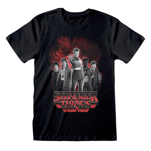 STRANGER THINGS - GROUP WITH VECNA BEHIND BW - T-SHIRT