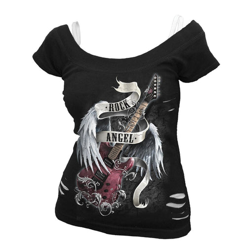 SPIRALE - ROCK ANGEL - 2IN1 WEISSES GERIPPTES TOP SCHWARZ