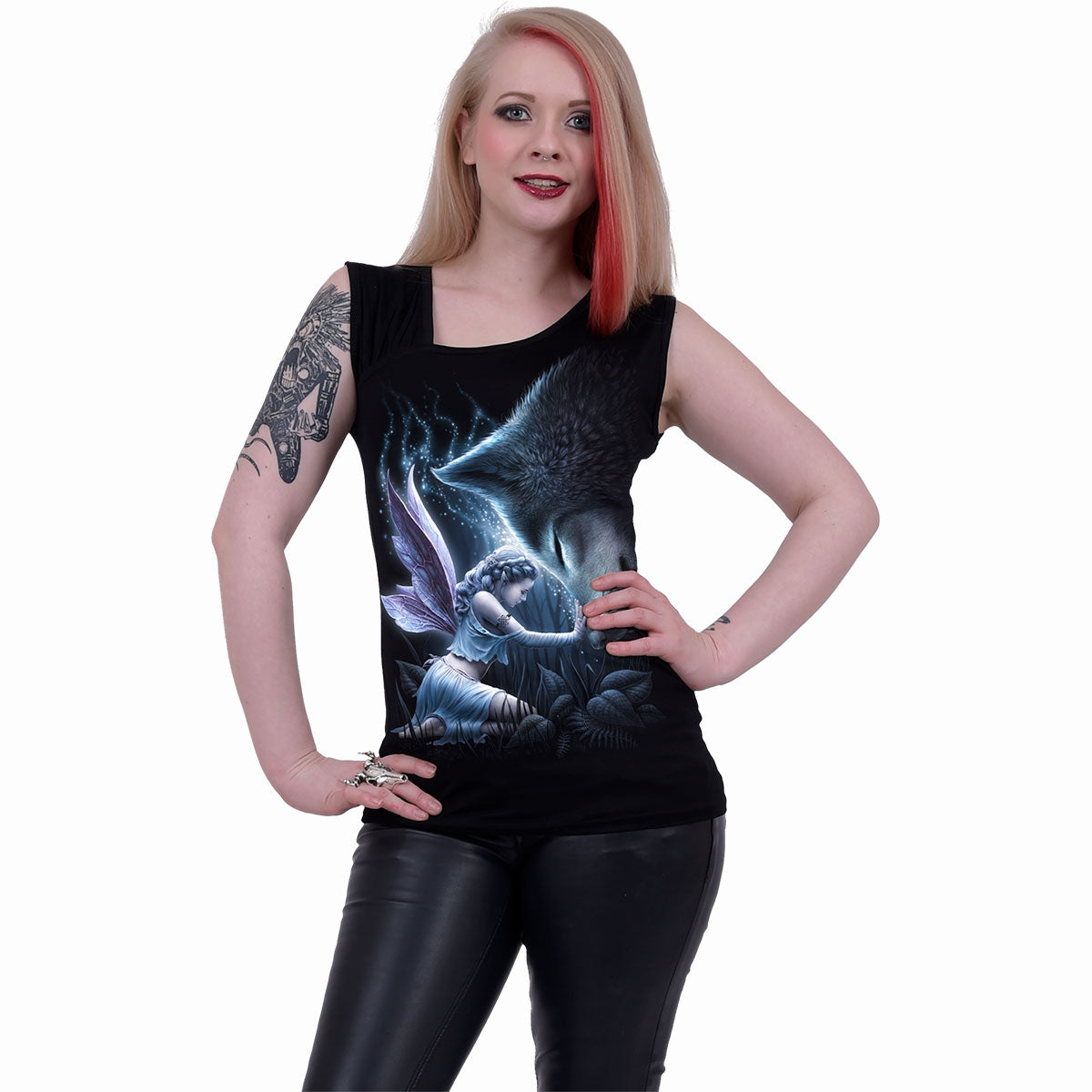 SPIRAL - SACRED BOND - GATHERED SHOULDER SLANT VEST BLACK