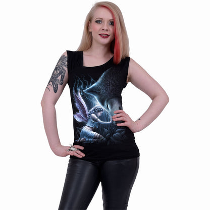 SPIRAL - SACRED BOND - GATHERED SHOULDER SLANT VEST BLACK