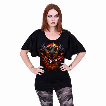 SPIRAL - ASHES REBORN - BOAT NECK BAT SLEEVE TOP BLACK