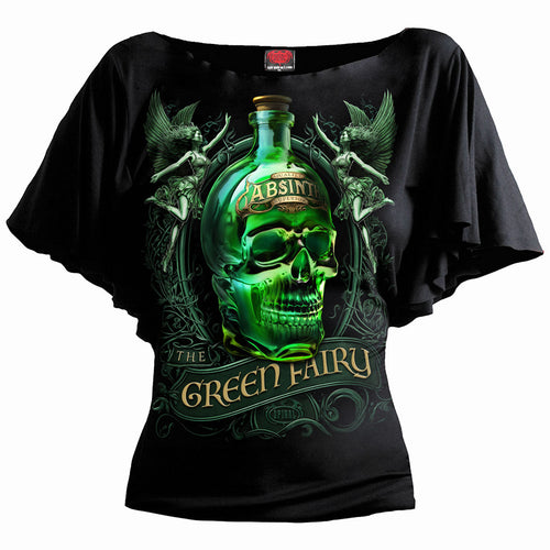 SPIRAL - THE GREEN FAIRY - BOOT NECK BAT SLEEVE TOP SCHWARZ