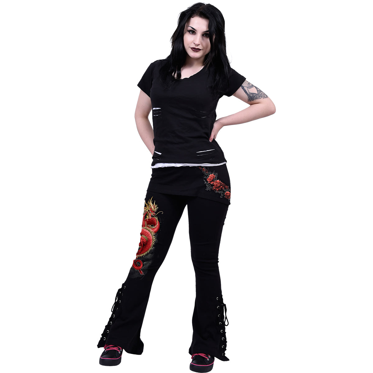 SPIRAL - SHENLONG - 2IN1 BOOT-CUT LEGGINGS WITH MICRO SLANT SKIRT