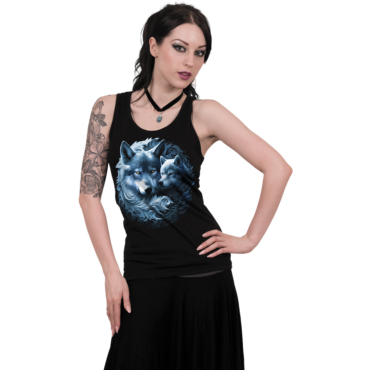 SPIRAL - WOLF GUARDIAN - Razor Back Top - Czarny