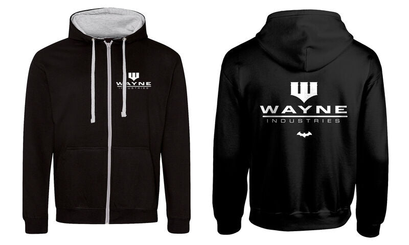 Batman - Wayne Industries Unisex Zipped Hoodie Contrast - Super Heroes Collection - Zipped Hoodie